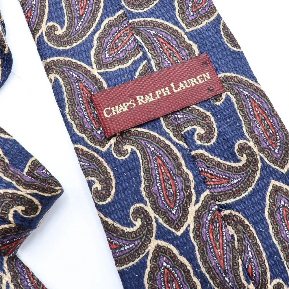 Chaps Ralph Lauren Tie Mens Paisley Silk Blue Imported Fabric